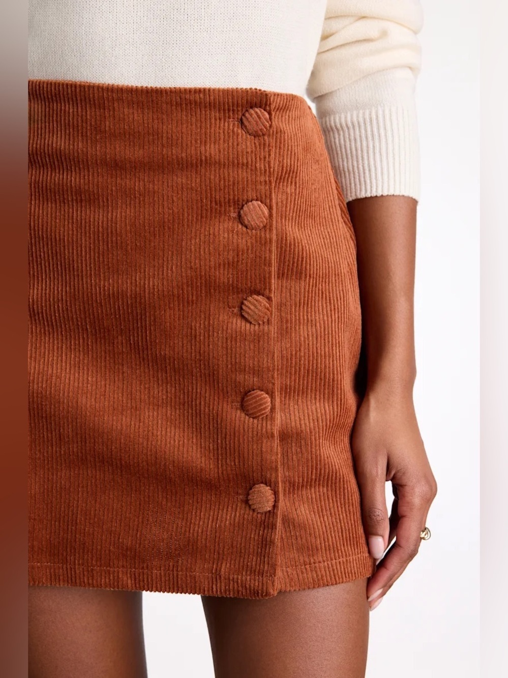 Lulus Katherina Rust Brown Button Front Corduroy Skirt - Picture 5 of 9